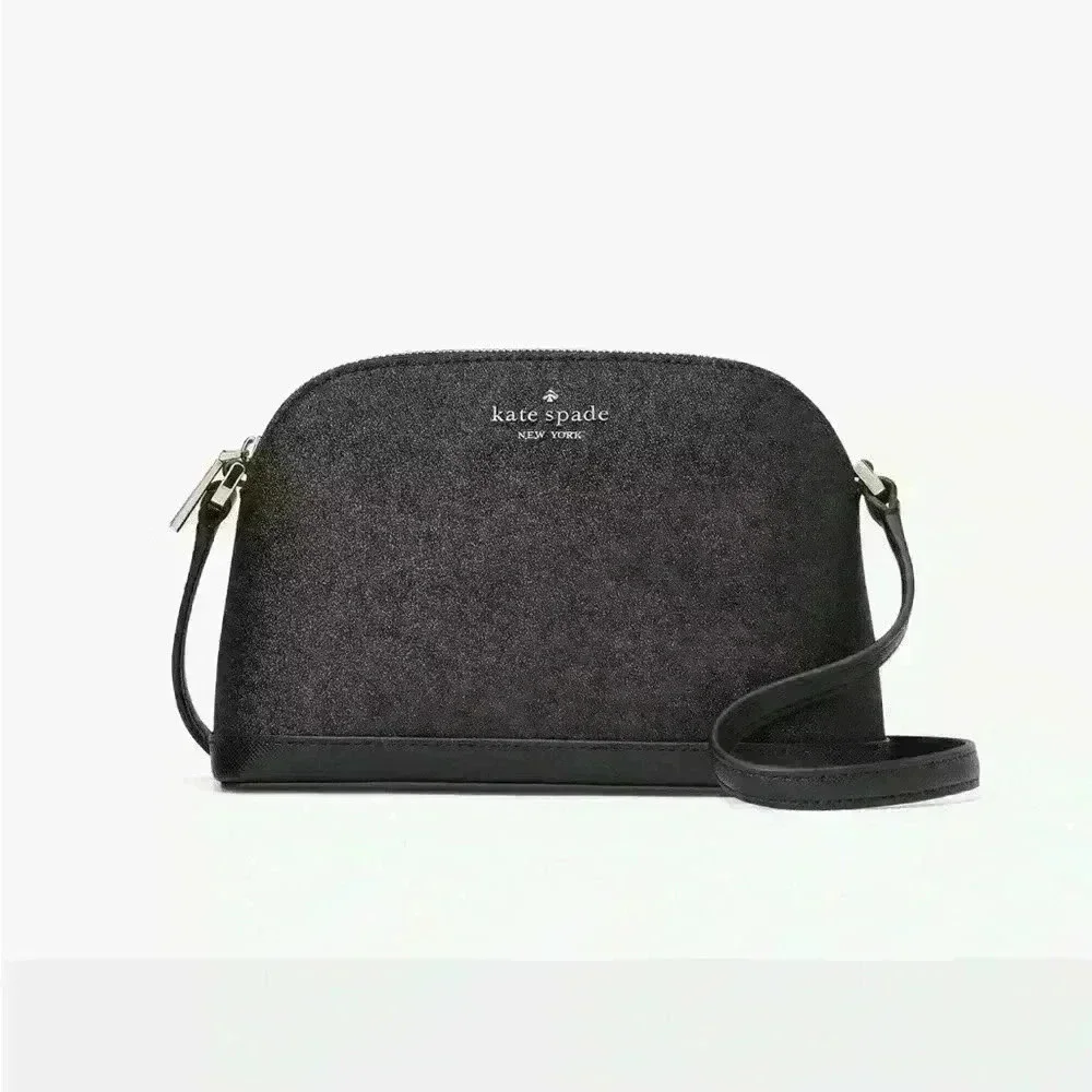 NWT Kate Spade New York Tinsel Small Dome Crossbody Bag Black Glitter Purse